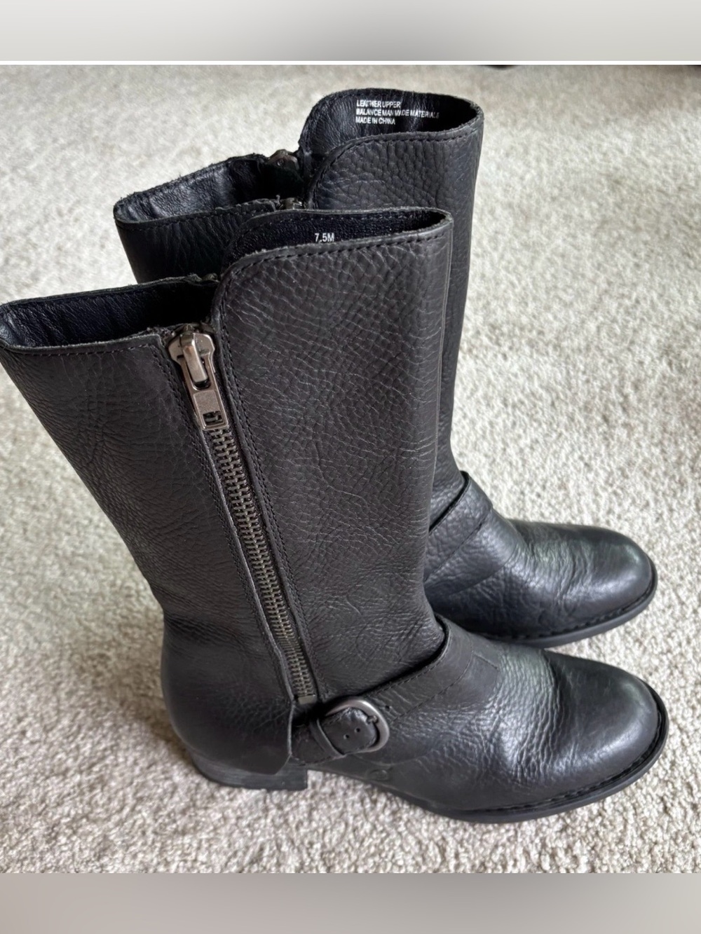 Born Black Leather Mid-Calf Zip Boots - Women Moto Bikecore